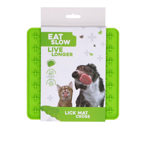 Eat Slow Live Longer Lick Mat Cross Groen