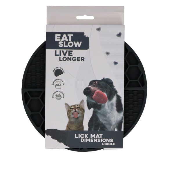 Eat Slow Live Longer Lick Mat Dimensions Circle  Grey