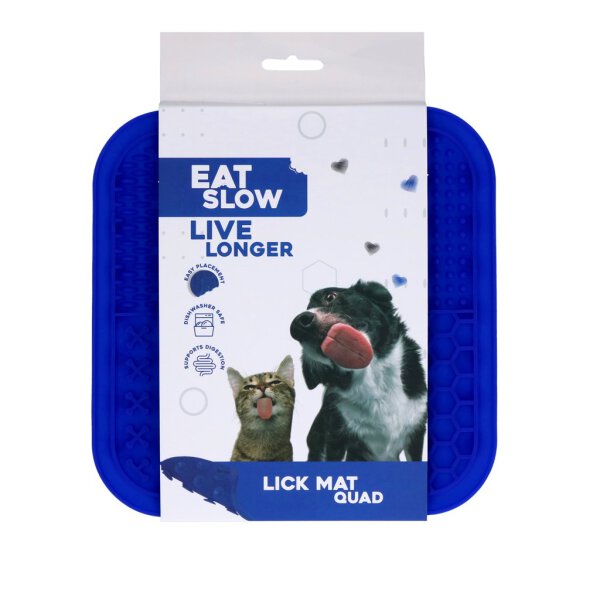 Eat Slow Live Longer Lick Mat Quad Blue