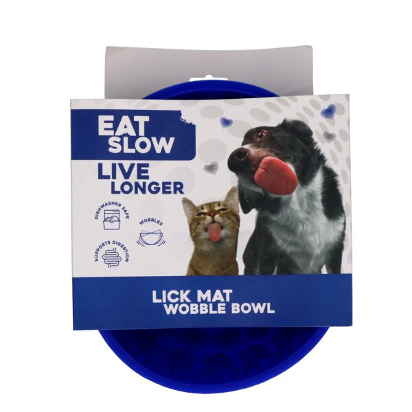 Eat Slow Live Longer Lick Mat Wobble Bowl uad Blue