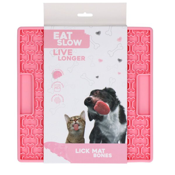 Eat Slow Live Longer Lick Mat Bones Pink