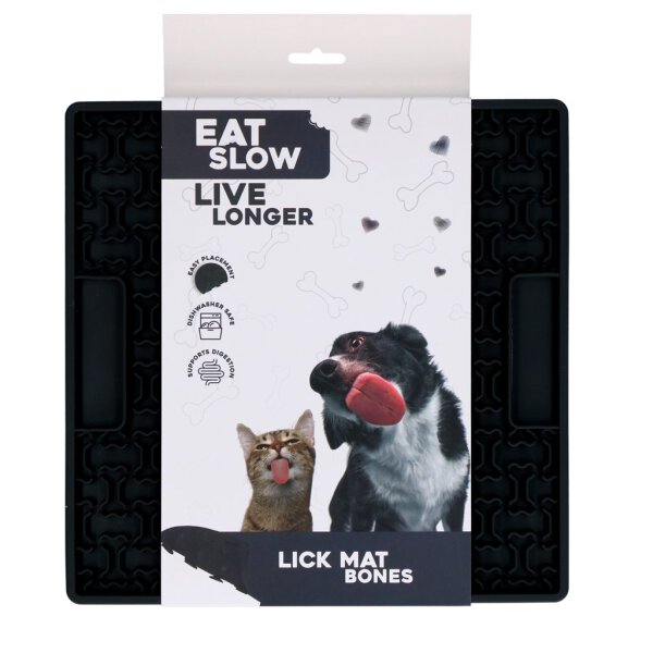 Eat Slow Live Longer Lick Mat Bones Grey