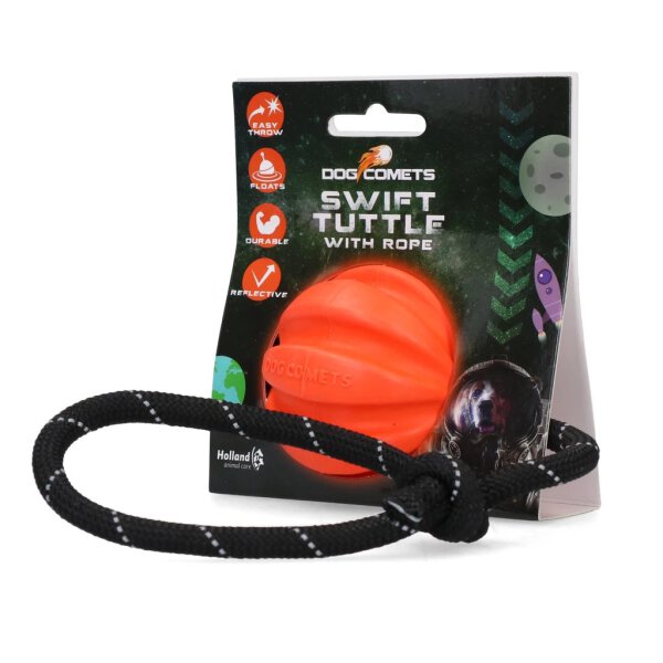 Dog Comets Ball Swift Tuttle Orange with rope