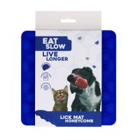 Eat Slow Live Longer Lick Mat Honeycomb Blau