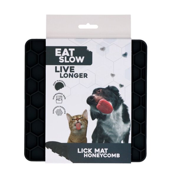 Eat Slow Live Longer Lick Mat Honeycomb Grau