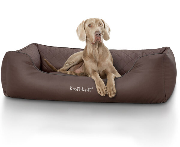 Knuffelwuff Hundebett Milan aus laser-gestepptem Kunstleder M-L 85 x 63cm Braun