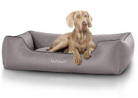 Knuffelwuff Hundebett Milan aus laser-gestepptem Kunstleder M-L 85 x 63cm Grau