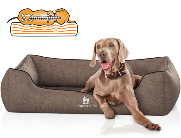 Knuffelwuff Orthopädisches Hundebett Amelie aus Velours mit Handwebcharakter M-L 85 x 63cm Braun