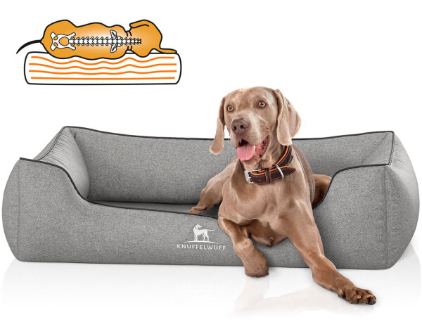 Knuffelwuff Orthopädisches Hundebett Amelie aus Velours mit Handwebcharakter M-L 85 x 63cm Grau