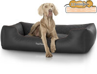 Knuffelwuff Orthopädisches Hundebett Madison aus laser-gestepptem Kunstleder M-L 85 x 63cm Schwarz