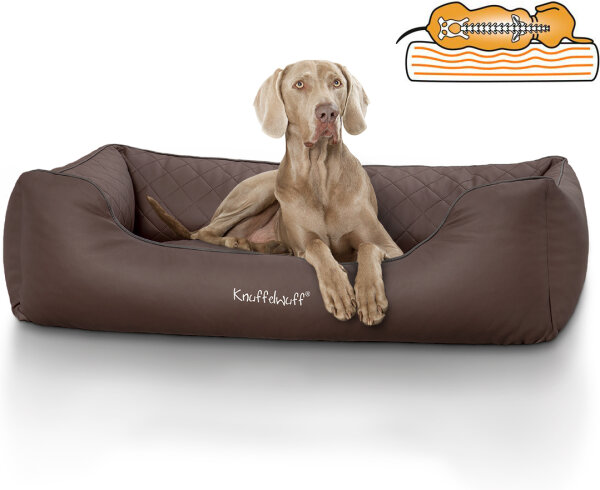 Knuffelwuff Orthopädisches Hundebett Madison aus laser-gestepptem Kunstleder M-L 85 x 63cm Braun