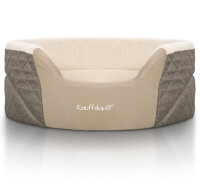 Knuffelwuff Orthopädisches Hundebett Lena aus Velours und Kunstleder mit hohem Schaumstoffrand M-L 70 x 50cm BraunBeige