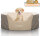 Knuffelwuff Orthopädisches Hundebett Lena aus Velours und Kunstleder mit hohem Schaumstoffrand M-L 70 x 50cm BraunBeige