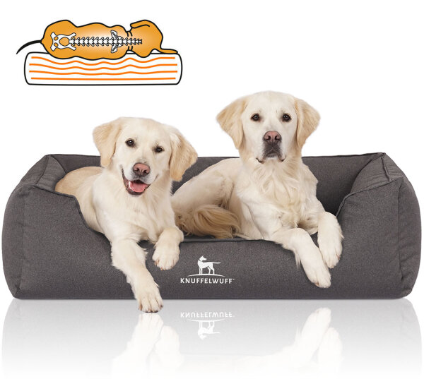 Knuffelwuff Orthopädisches Wasserabweisendes Hundebett Leon aus Velours mit Handwebcharakter M-L 85 x 63cm Anthrazit