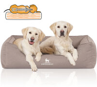 Knuffelwuff Orthopädisches Wasserabweisendes Hundebett Leon aus Velours mit Handwebcharakter XL 105 x 75cm BeigeGrau