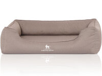 Knuffelwuff Orthopädisches Wasserabweisendes Hundebett Leon aus Velours mit Handwebcharakter Übergröße XXXL 155 x 105cm BeigeGrau