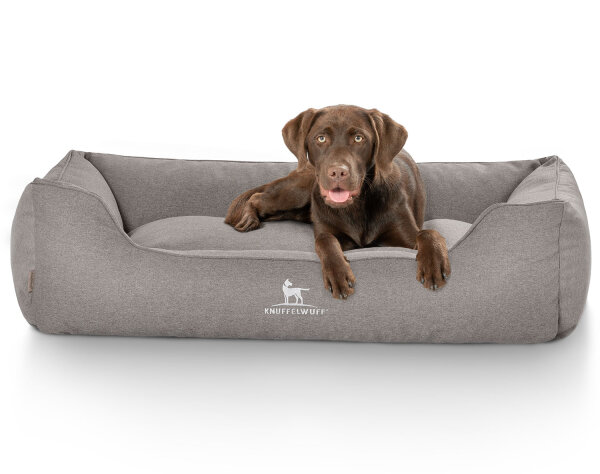 Knuffelwuff Hundebett Crispino aus Velours mit Handwebcharakter M-L 85 x 63cm Grau