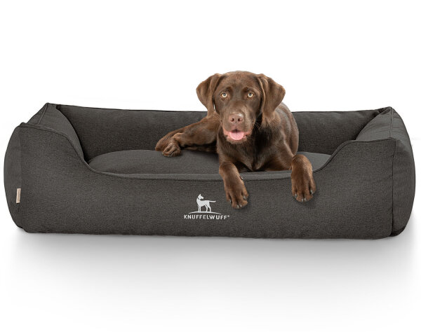 Knuffelwuff Hundebett Crispino aus Velours mit Handwebcharakter M-L 85 x 63cm Schwarz