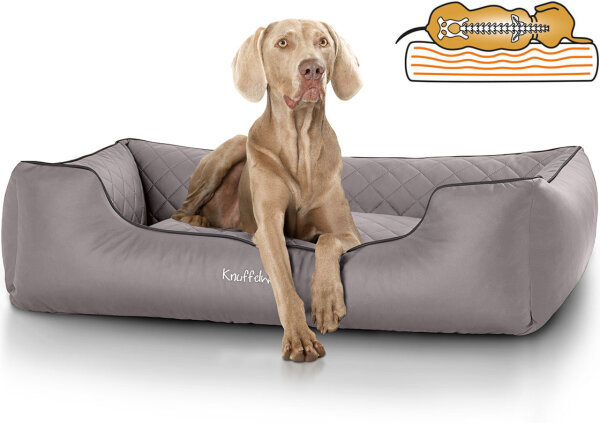 Knuffelwuff Orthopädisches Hundebett Madison aus laser-gestepptem Kunstleder XXL 120 x 85cm Grau