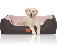 Knuffelwuff Hundebett Luke aus Velours mit feinem Handwebcharakter M-L 85 x 63cm Schwarz-Rosa