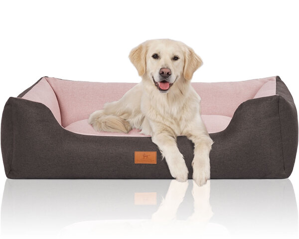 Knuffelwuff Hundebett Luke aus Velours mit feinem Handwebcharakter XL 105 x 75cm Schwarz-Rosa