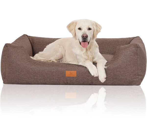 Knuffelwuff Hundebett Lotte aus Velours mit feinem Handwebcharakter M-L 85 x 63cm Graubraun