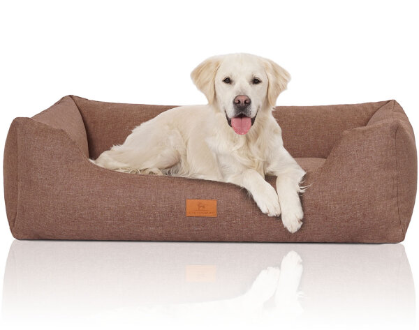 Knuffelwuff Hundebett Lotte aus Velours mit feinem Handwebcharakter M-L 85 x 63cm Lichtbraun