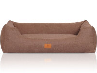 Knuffelwuff Hundebett Lotte aus Velours mit feinem Handwebcharakter M-L 85 x 63cm Lichtbraun