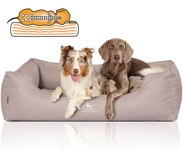 Knuffelwuff Orthopädisches Hundebett Luisa aus Velours mit feinem Handwebcharakter Sunshine Edition M-L 85 x 63cm Beige