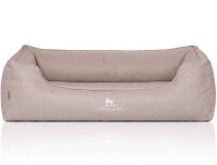 Knuffelwuff Orthopädisches Hundebett Luisa aus Velours mit feinem Handwebcharakter Sunshine Edition M-L 85 x 63cm Beige