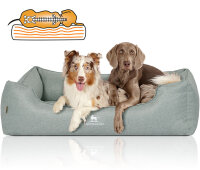 Knuffelwuff Orthopädisches Hundebett Luisa aus Velours mit feinem Handwebcharakter Sunshine Edition M-L 85 x 63cm Petrol