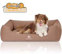 Knuffelwuff Orthopädisches Hundebett Leano aus Velours mit Handwebcharakter M-L 85 x 63cm Hellbraun