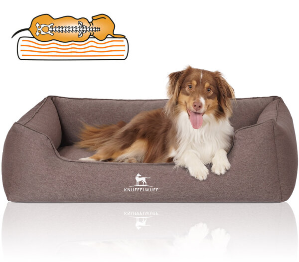 Knuffelwuff Orthopädisches Hundebett Leano aus Velours mit Handwebcharakter M-L 85 x 63cm Braun