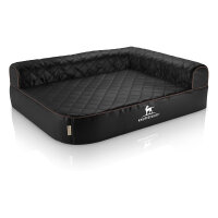 Knuffelwuff Orthopädisches Eck Hundebett Winslow aus laser-gestepptem Kunstleder XXL 120 x 80cm Lehne Rechts Schwarz