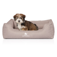 Knuffelwuff Orthopädisches Hundebett Luisa aus Velours mit feinem Handwebcharakter Sunshine Edition M-L 85 x 63cm Beige