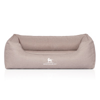 Knuffelwuff Orthopädisches Hundebett Luisa aus Velours mit feinem Handwebcharakter Sunshine Edition M-L 85 x 63cm Beige
