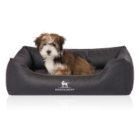 Knuffelwuff Orthopädisches Hundebett Madison aus laser-gestepptem Kunstleder M-L 85 x 63cm Schwarz