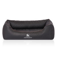 Knuffelwuff Orthopädisches Hundebett Madison aus laser-gestepptem Kunstleder M-L 85 x 63cm Schwarz