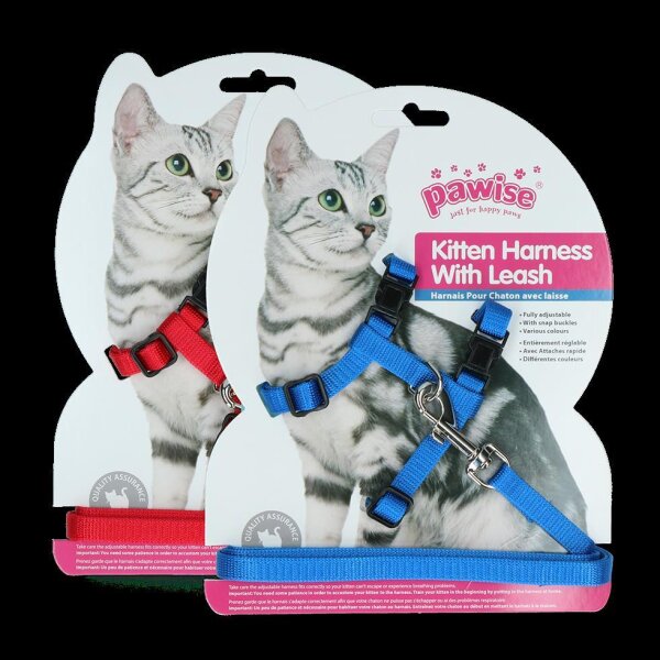 Pawise Kitten Harness With Leash Red/Blue
