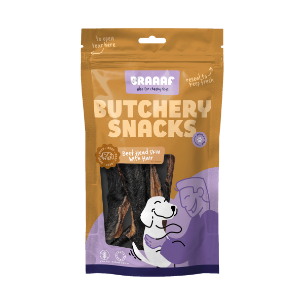 Braaaf Butchery Snacks Rinderkopfhaut mit fel 150 g