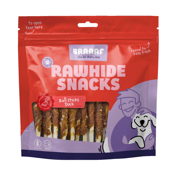 Braaaf Rawhide Roll Sticks Ente - 30 St.