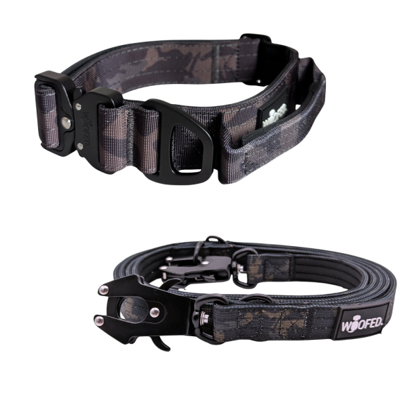 Nylon Halsband-Leine-Set Black Camo ultraleicht