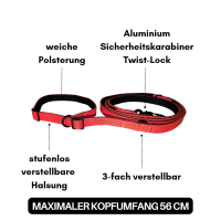 Nylon Retrieverleine verstellbar Rosso Red